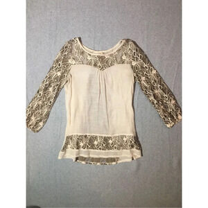 Womens A’reve Shirt Size Small Brown Cream Lace Lightweight Tie Detail